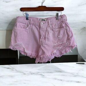 We The‎ Free Pink Maggie Denim Button Fly Shorts Size 29 Distressed